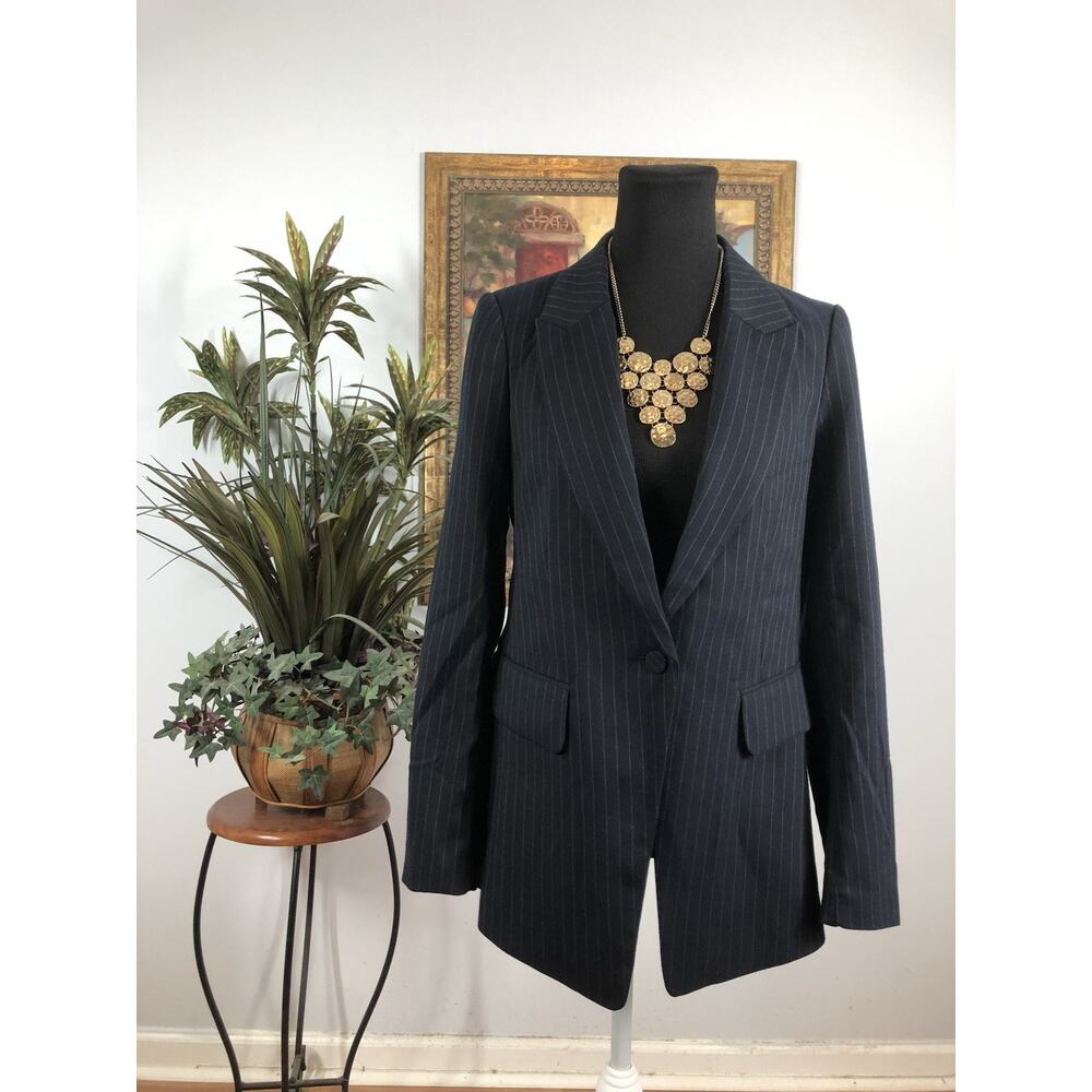 H&M Women Jacket Size 4‎ Lapel 1 Button Stripped Long Sleeve Office Siren Preppy